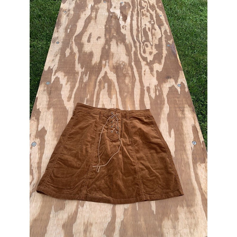 Sky &  SPARROW‎ SHORT SKIRT SIZE 7 Brown FRONT ZIP CORDUROY Anthropologie Spring